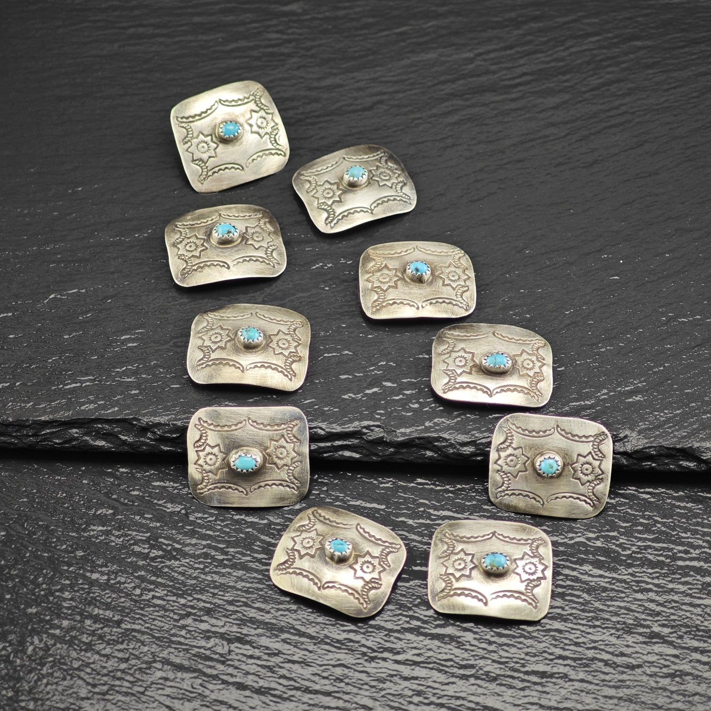 Turquoise Sterling Silver Floral Native American Belt Buckle and Conchos
