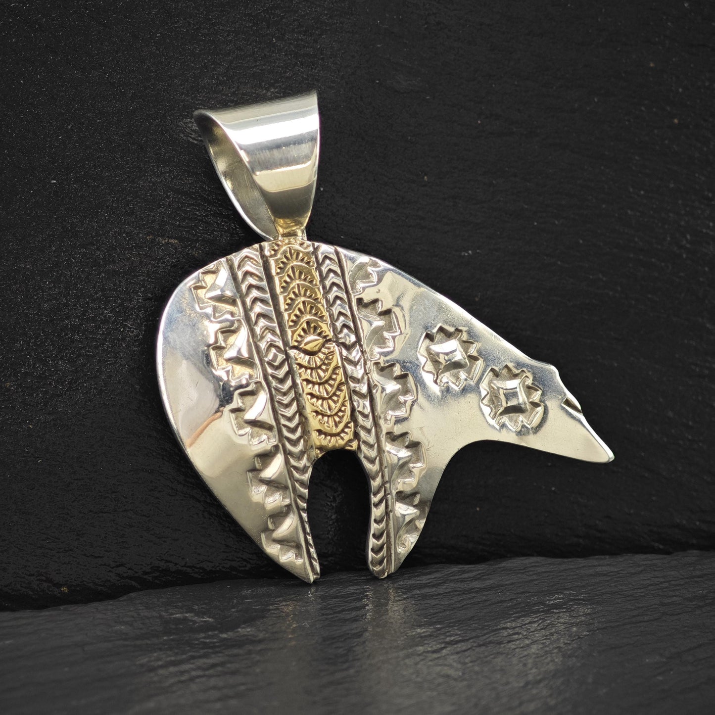 Native American Bear 14K Gold Accent Pendant Sterling Silver P2833