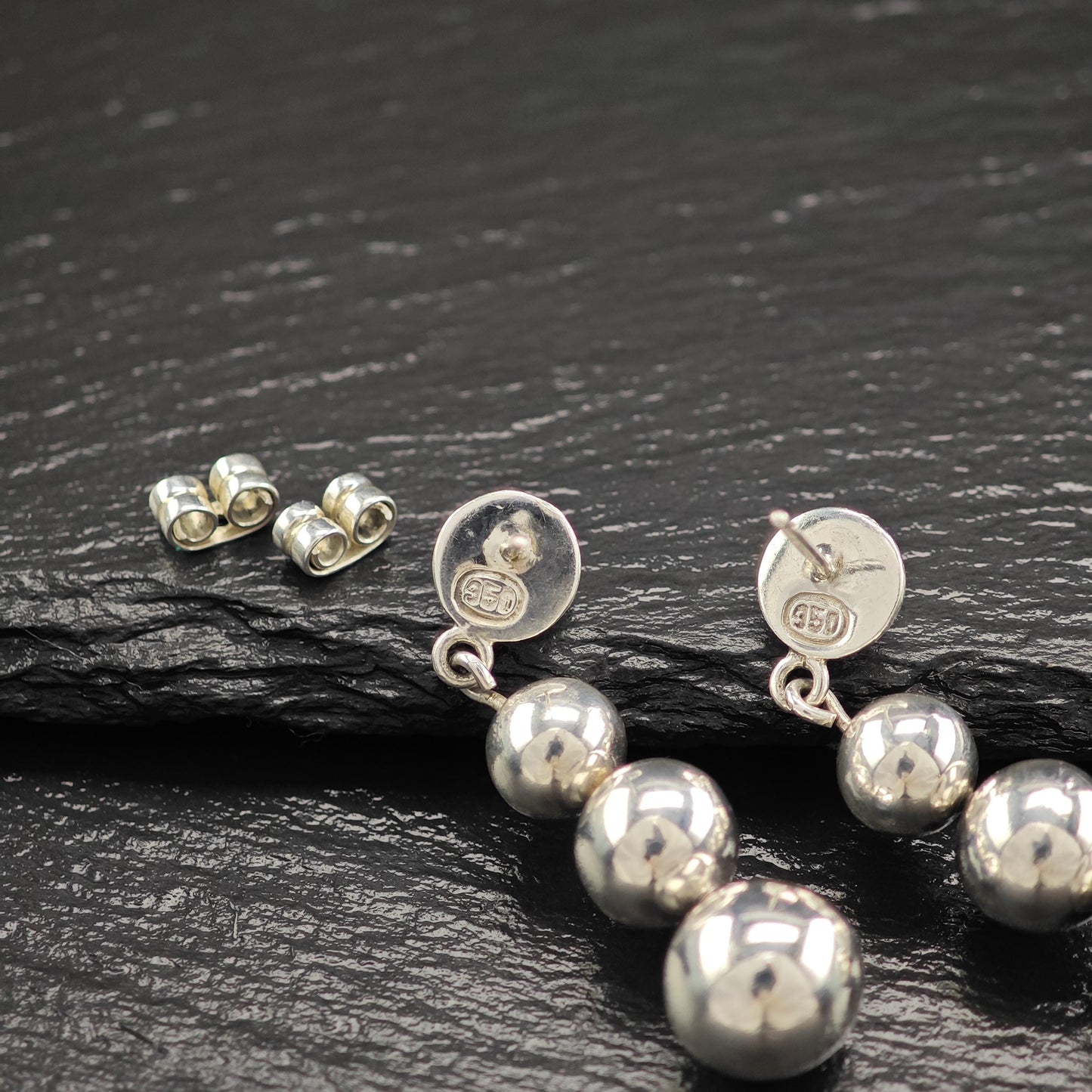 Taxco Graduated Beaded Stud/Dangle Earrings Sterling Silver