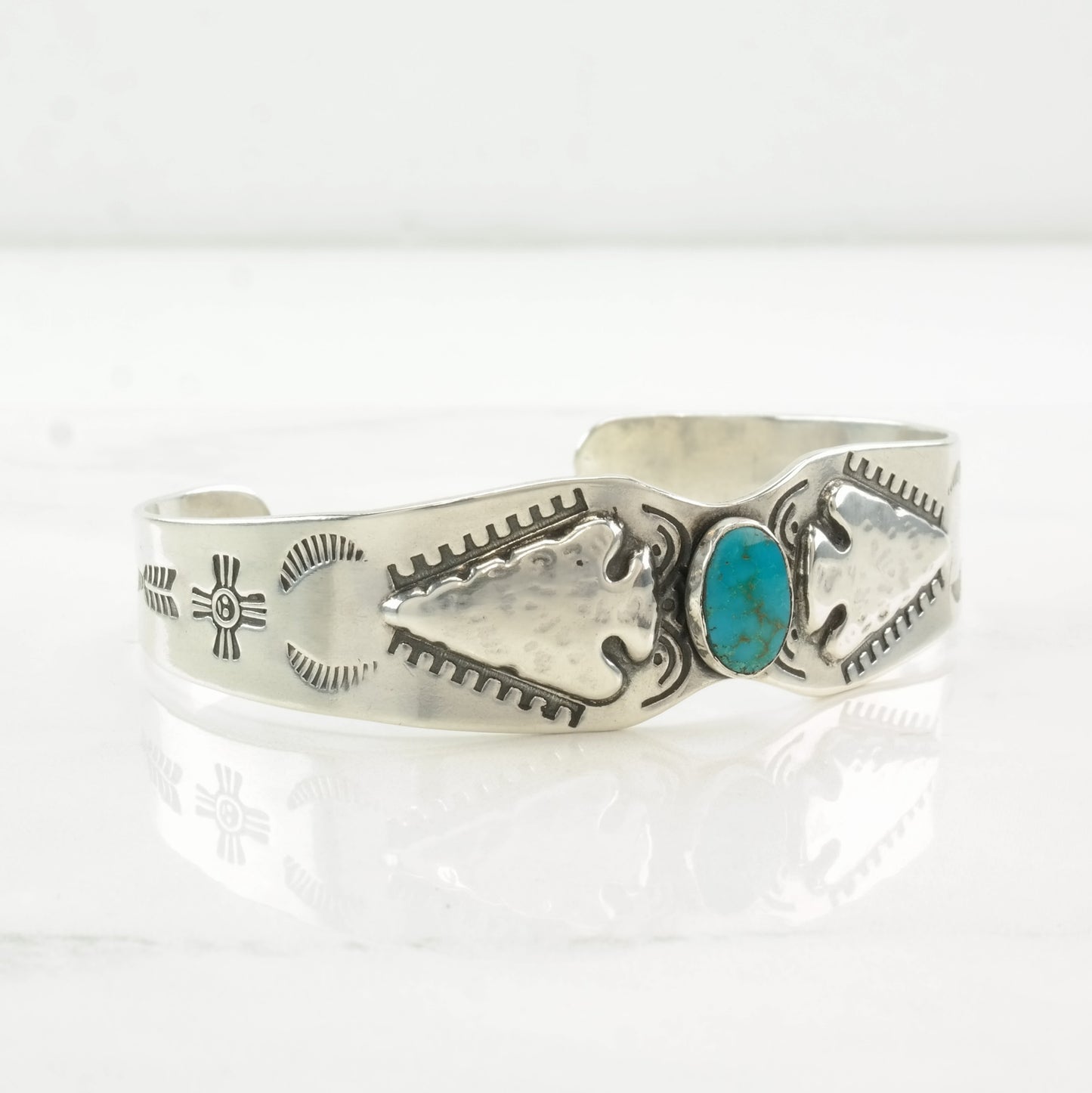 Native American Sterling Silver Cuff Bracelet Turquoise Arrowhead