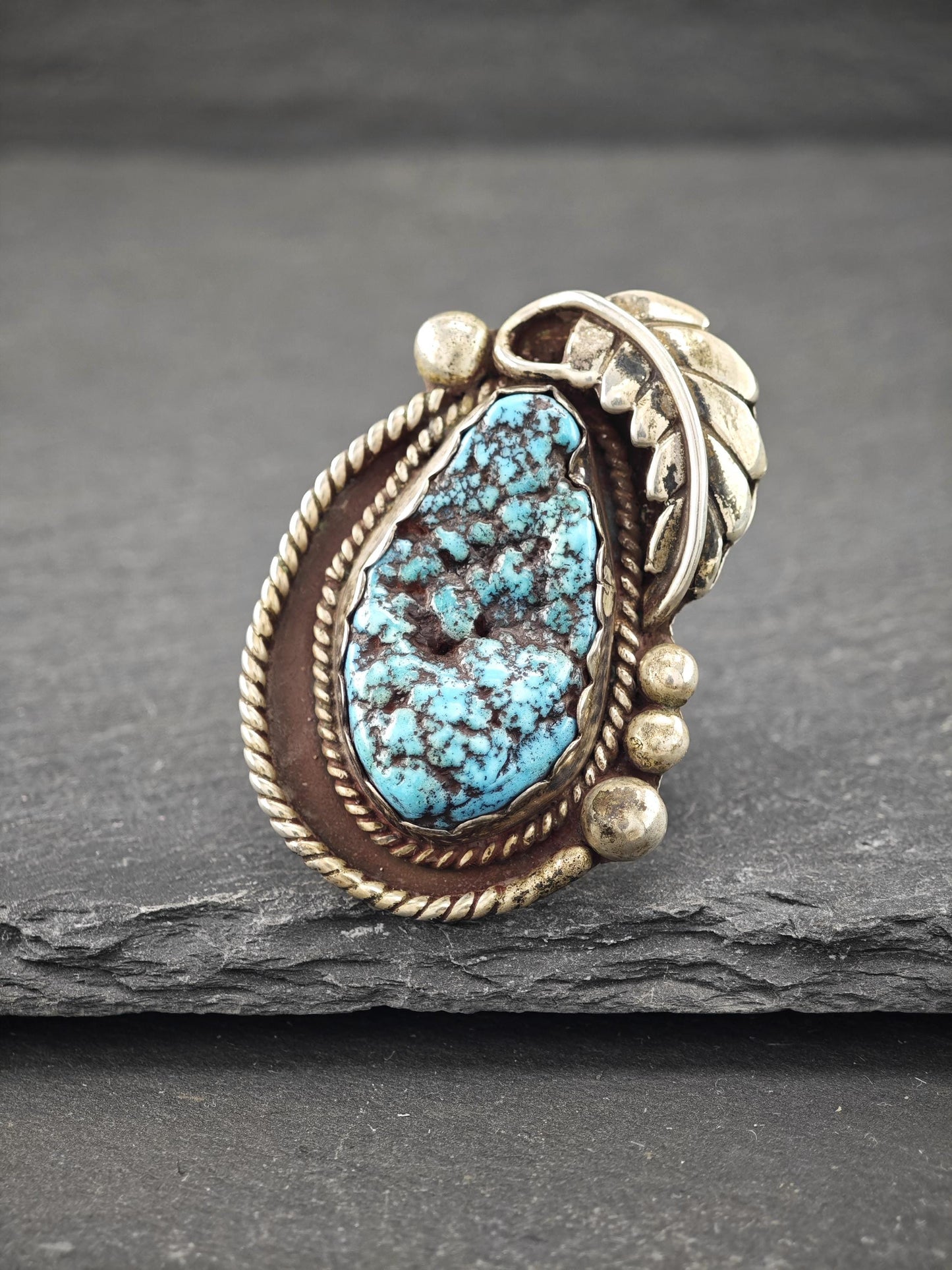 Large Native American Turquoise Ring Sterling Silver by Al Charly