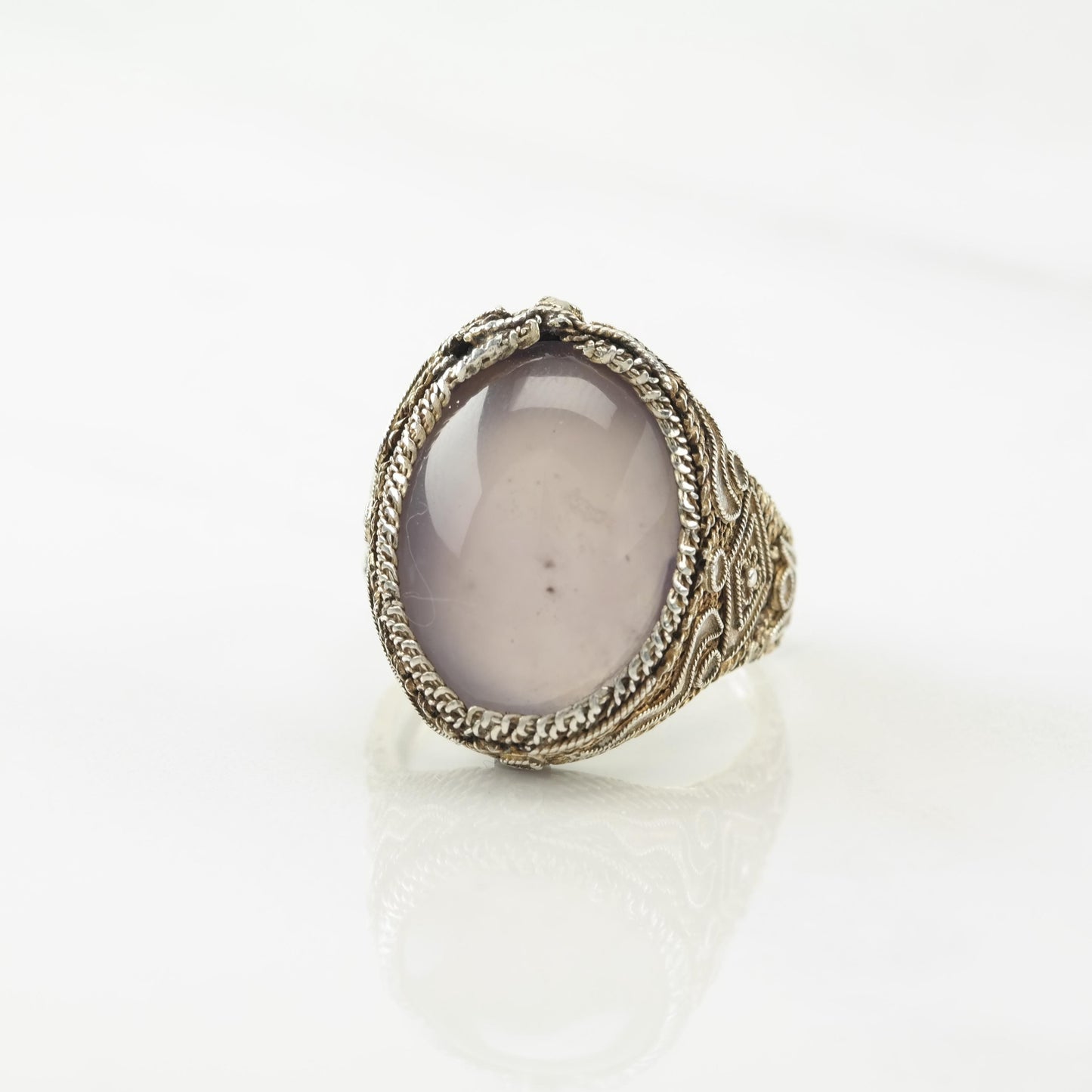 Chinese Export Silver Ring Amethyst Large,Filigree Sterling Pink, Copper Tone Sz8 R5632
