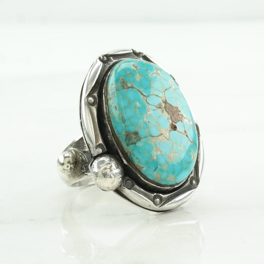 Native American Silver Ring Large, Turquoise Spiderweb, Sterling Silver Size 8