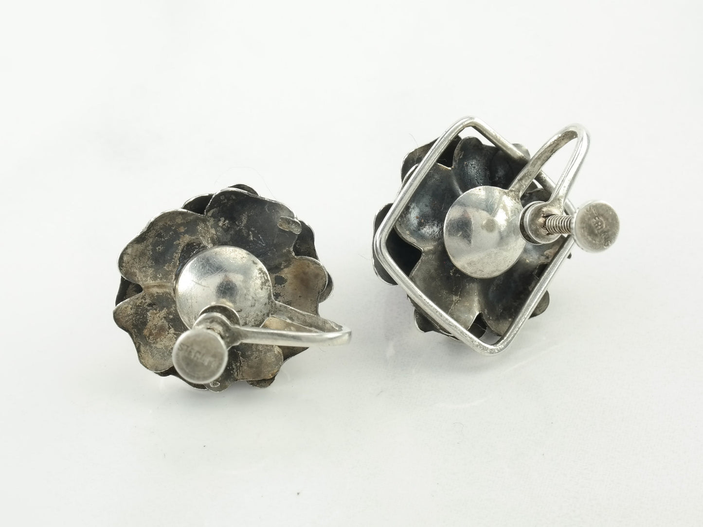 Modernist Sterling Silver Screwback Earrings