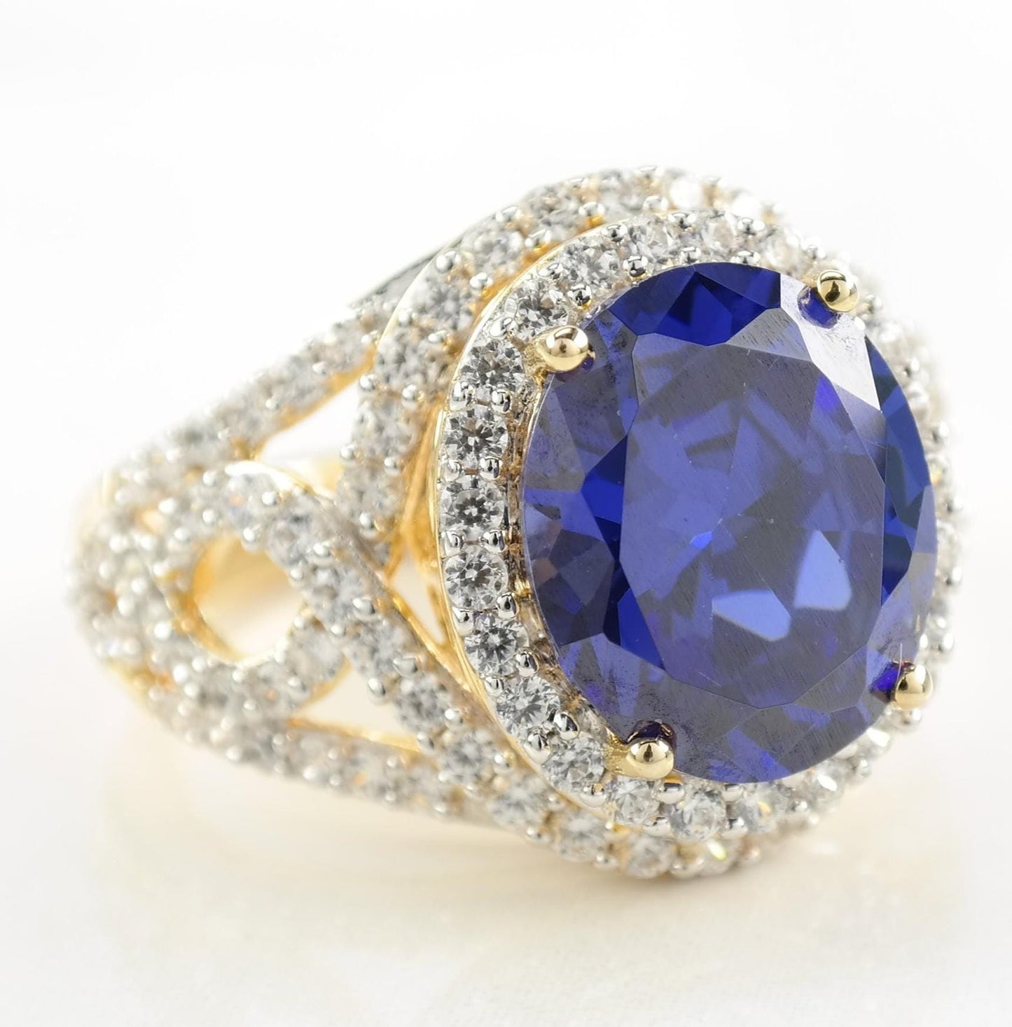 Vintage Sterling Silver Ring Blue CZ Gold Plated Size 7