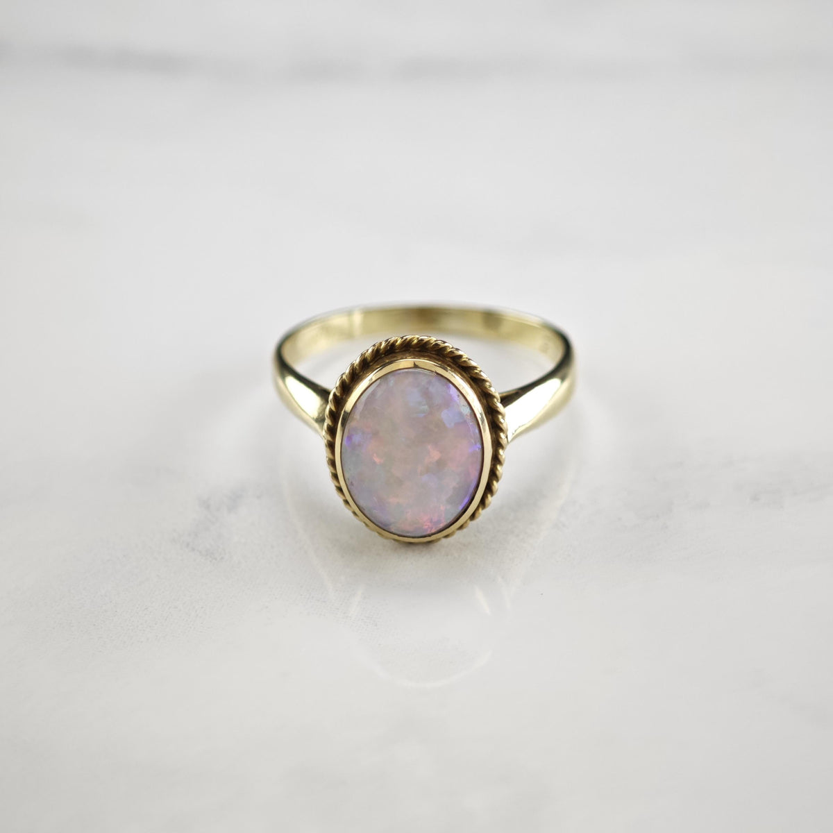 2ct Natural Australian Opal 10K Gold Ring Sz 9 R6810