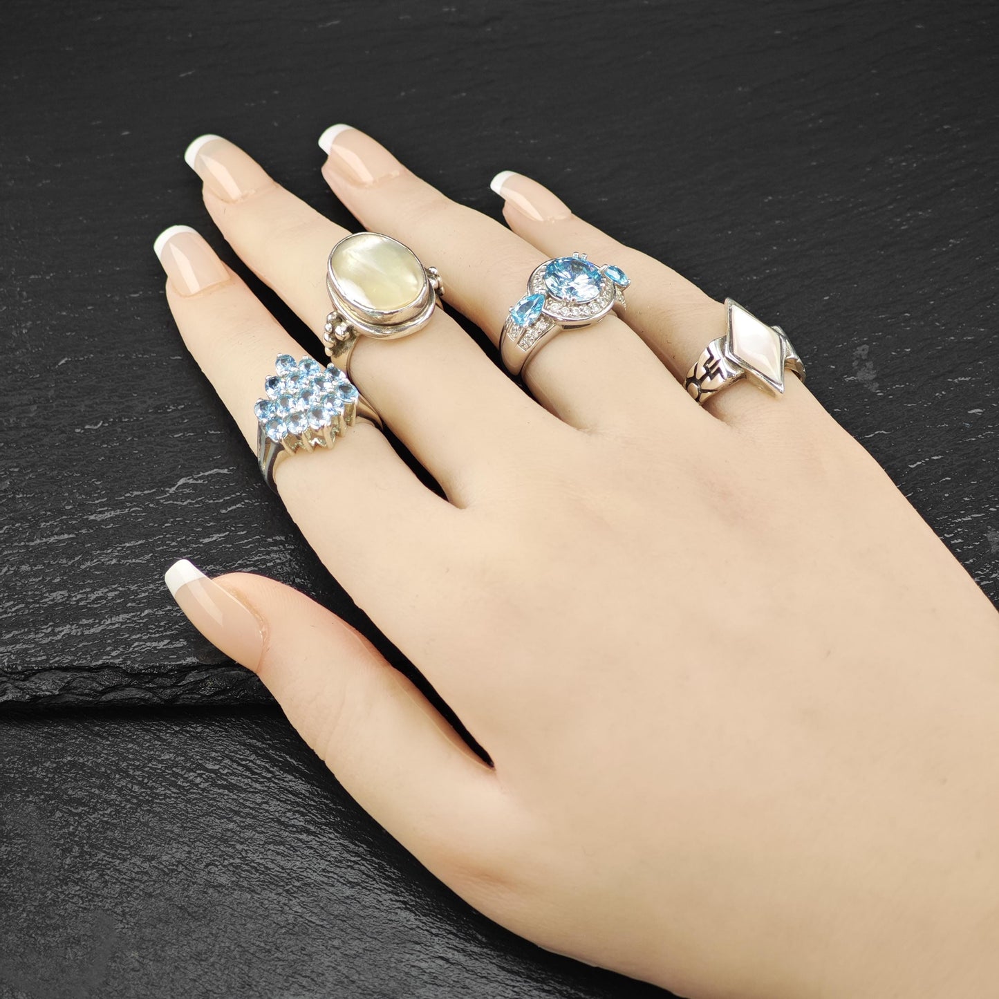 BBJ Blue CZ Sterling Silver Ring Bold Statement Stone Size 5 3/4 R6095