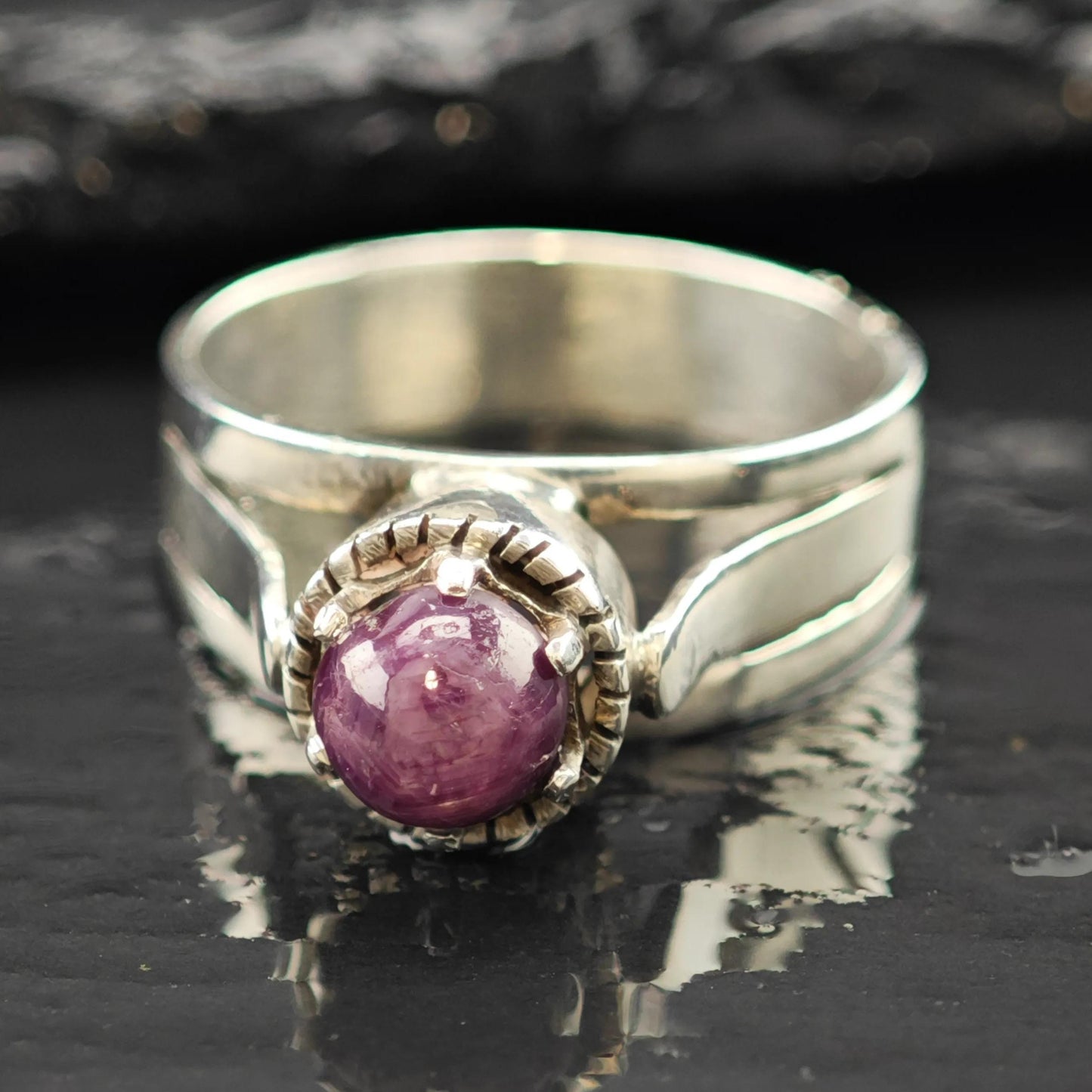 Handmade Cabochon Star Ruby Ring Sterling Silver Sz 7 3/4 R6228