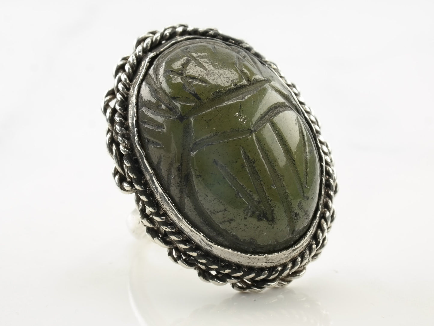 Vintage Mexico Silver Ring Carved Scarab Onyx Sterling Size 7 1/2