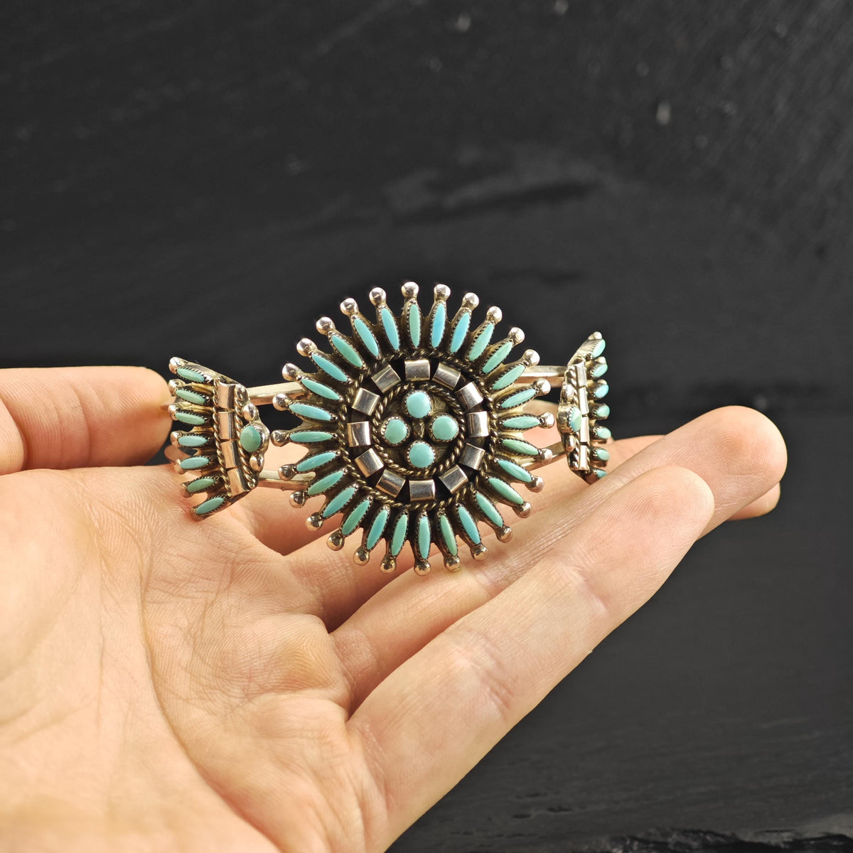 Zuni Needle Point Turquoise Sterling Silver Cuff Sz 6 3/4 BR3140