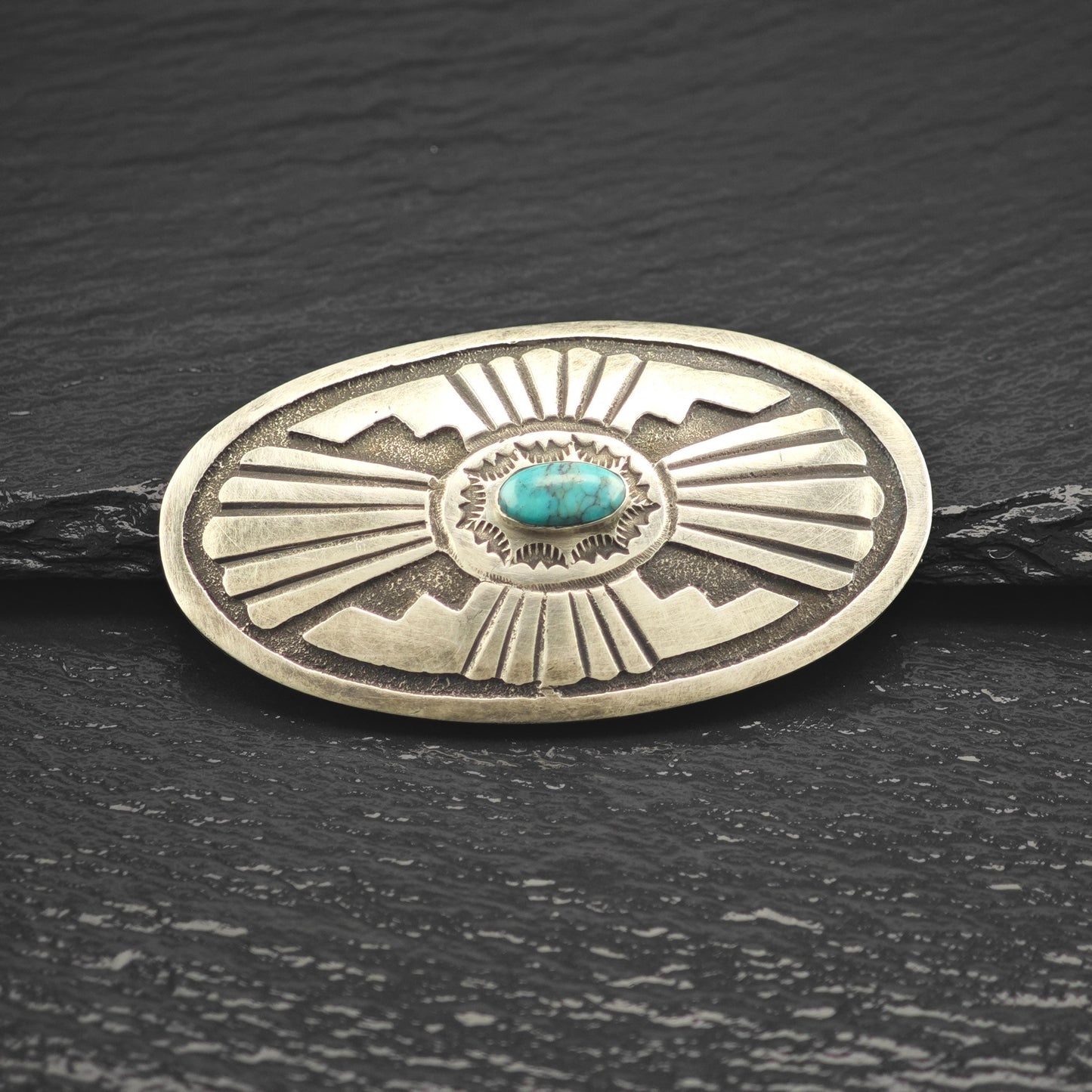 Navajo Turquoise Overlay Belt Buckle and Conchos Sterling Silver