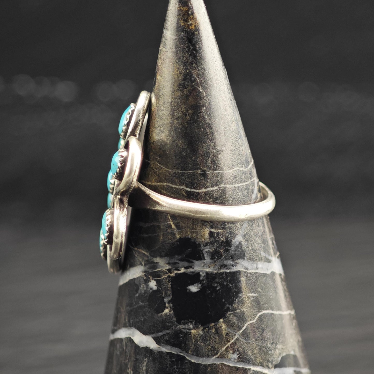 Vintage Native American Turquoise Flower Sterling Silver Ring Sz 7 3/4 R6646