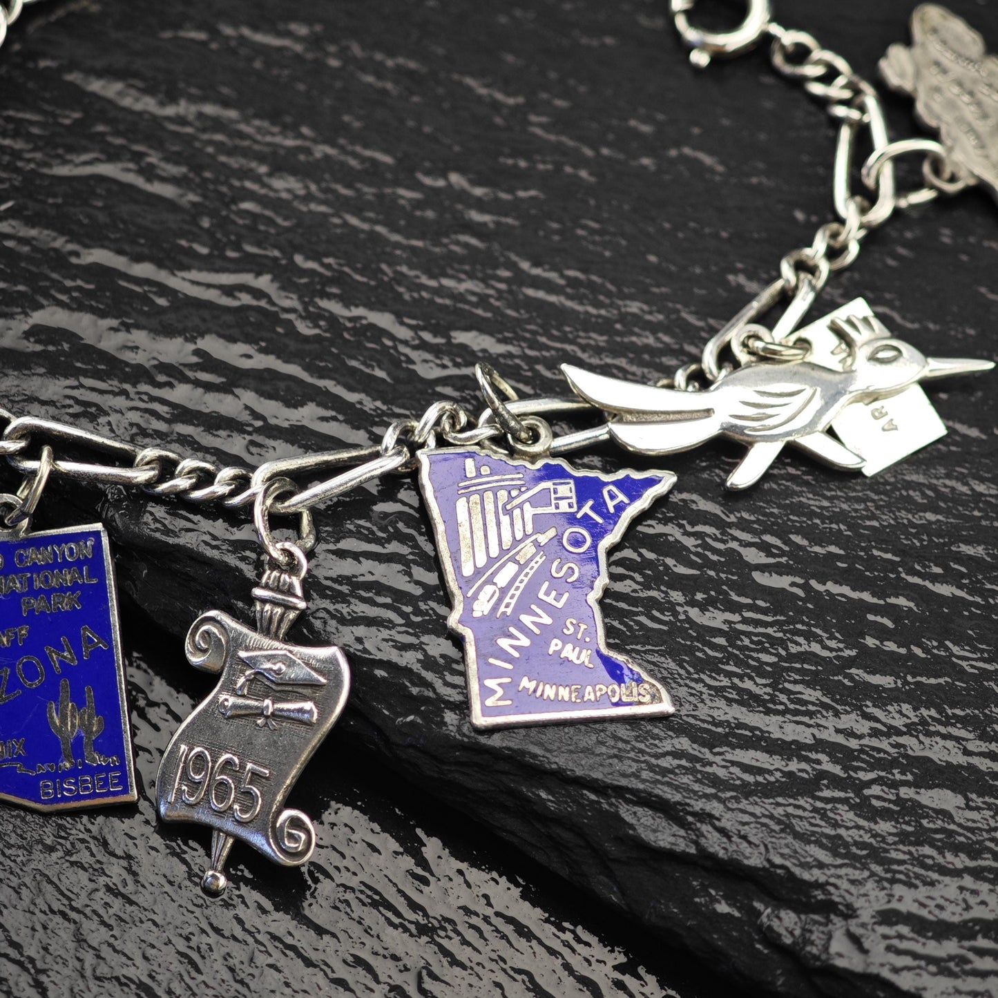 Enamel State Charm Bracelet Sterling Silver 6 3/4" BR3007