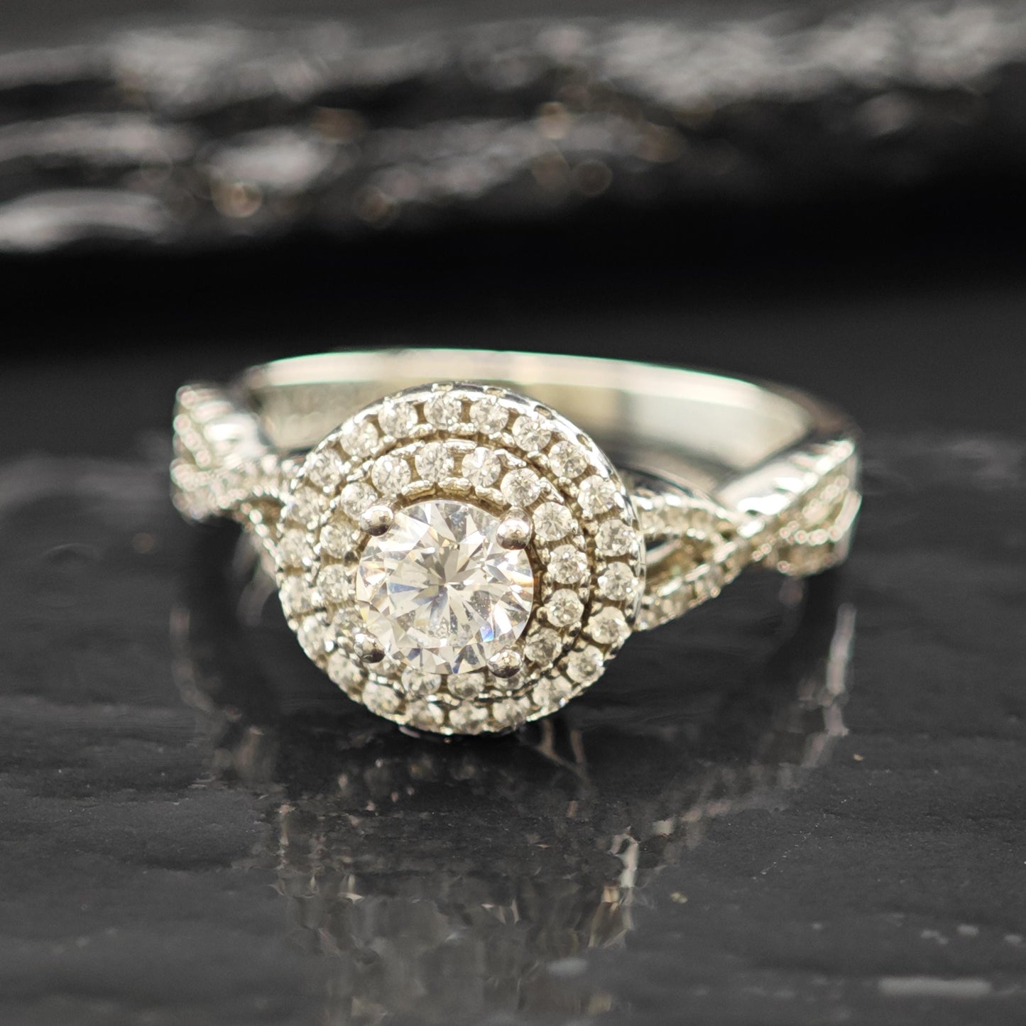 Sterling Silver CZ Halo Engagement Ring Size 7 R6226