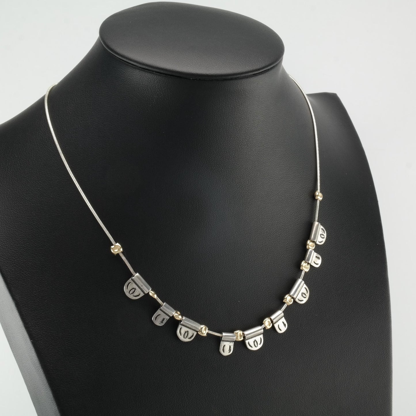 Noy Li Gold Tone Modernist, Sterling Silver Stamped Necklace N2382