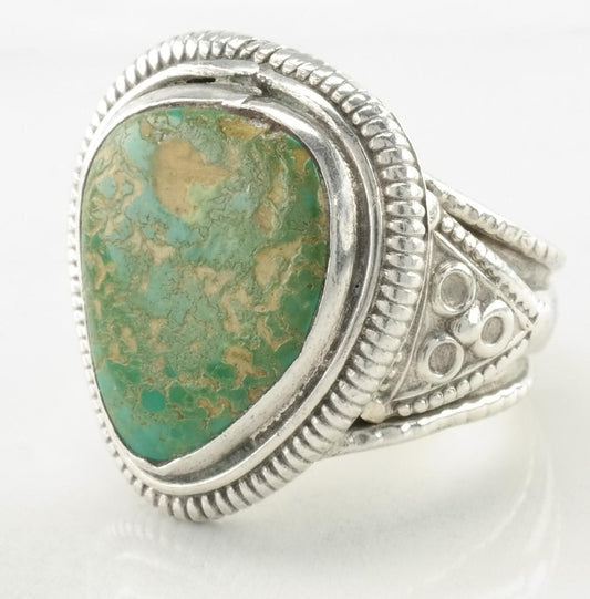 Vintage Southwest Ring Green Turquoise Sterling Silver Size 8 3/4