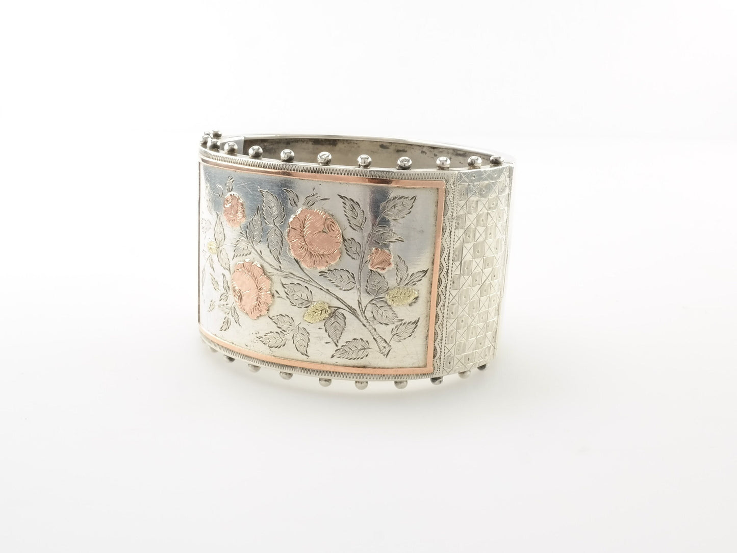 Vintage Sterling Silver Rose Bangle Bracelet Gold Overlay
