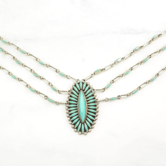 Vintage Native American Sterling Silver Blue Turquoise Needlepoint Necklace