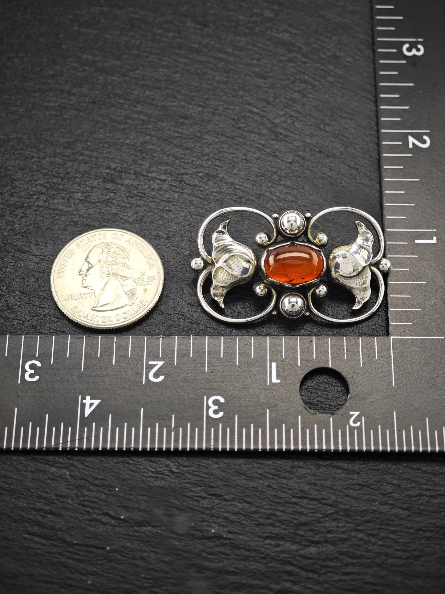 Antique, Georg Jensen 236A, Amber Brooch Sterling Silver