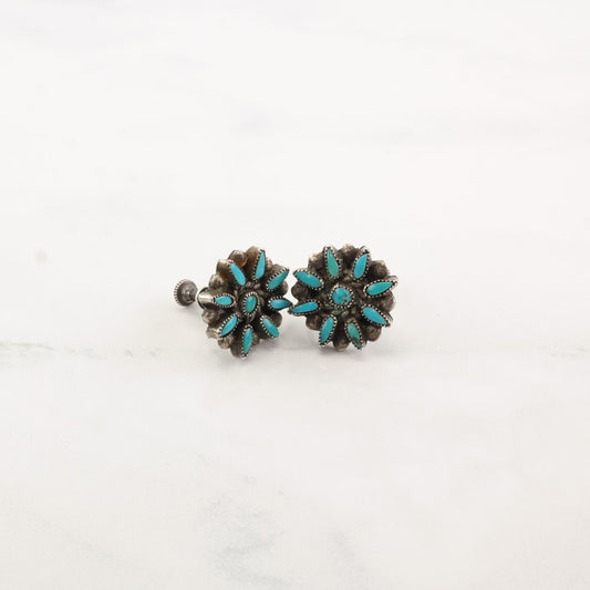 Zuni Sterling Silver Turquoise Cluster Earrings Screw back