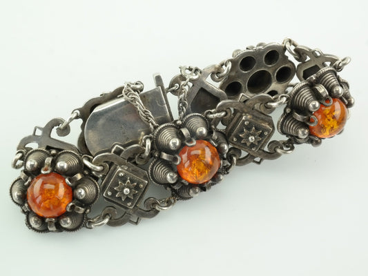 Vintage European Amber Sterling Silver Bracelet