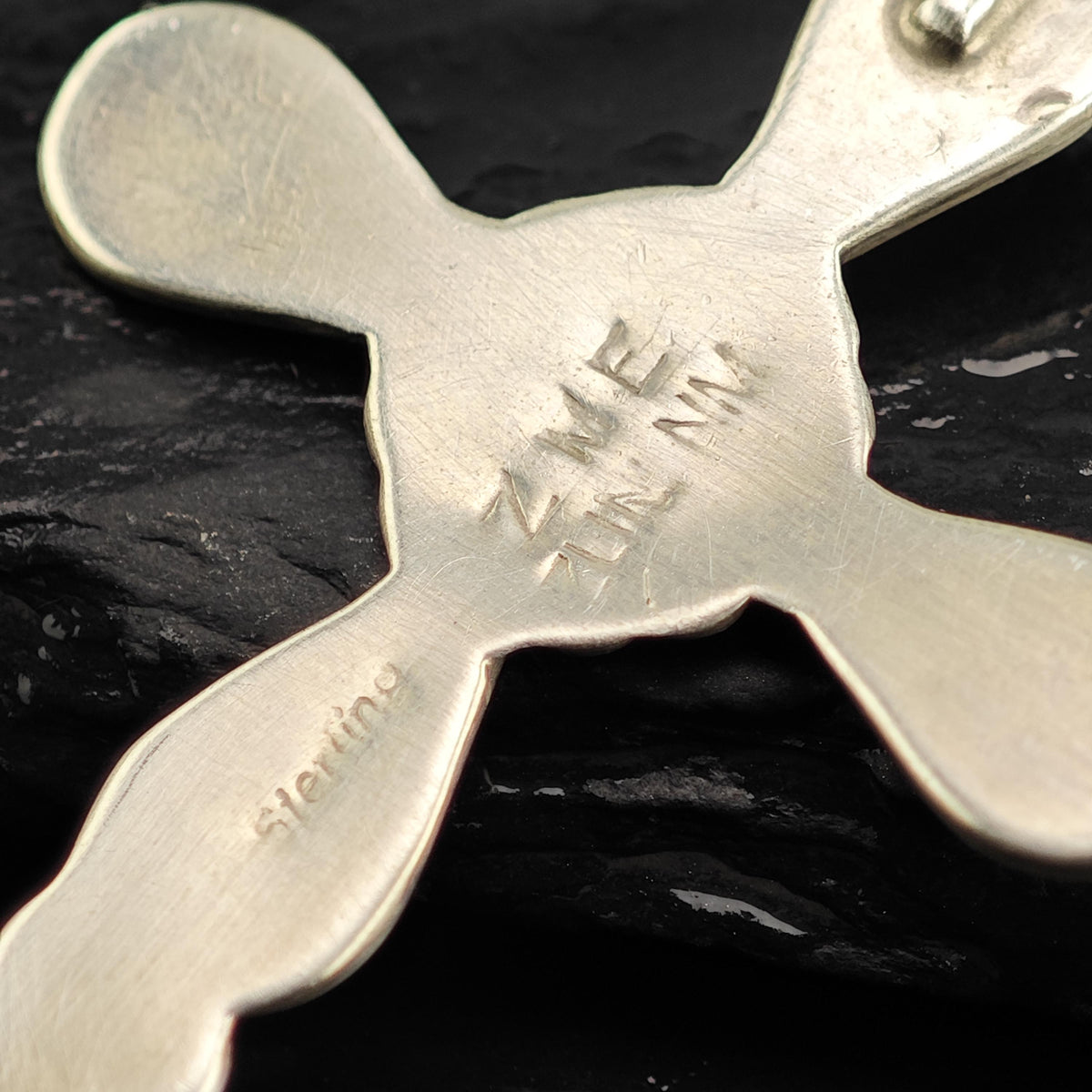 Zuni Sunface Multistone Inlay Cross Sterling Silver Pendant P3139
