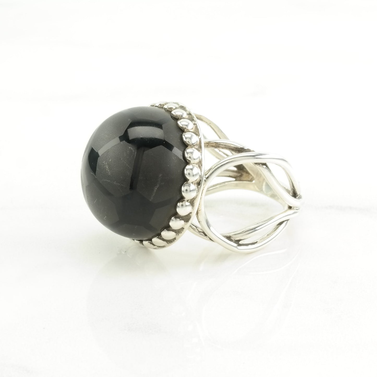 DTR Silver Ring Onyx Soccer Ball Sterling Black Size 9 1/4