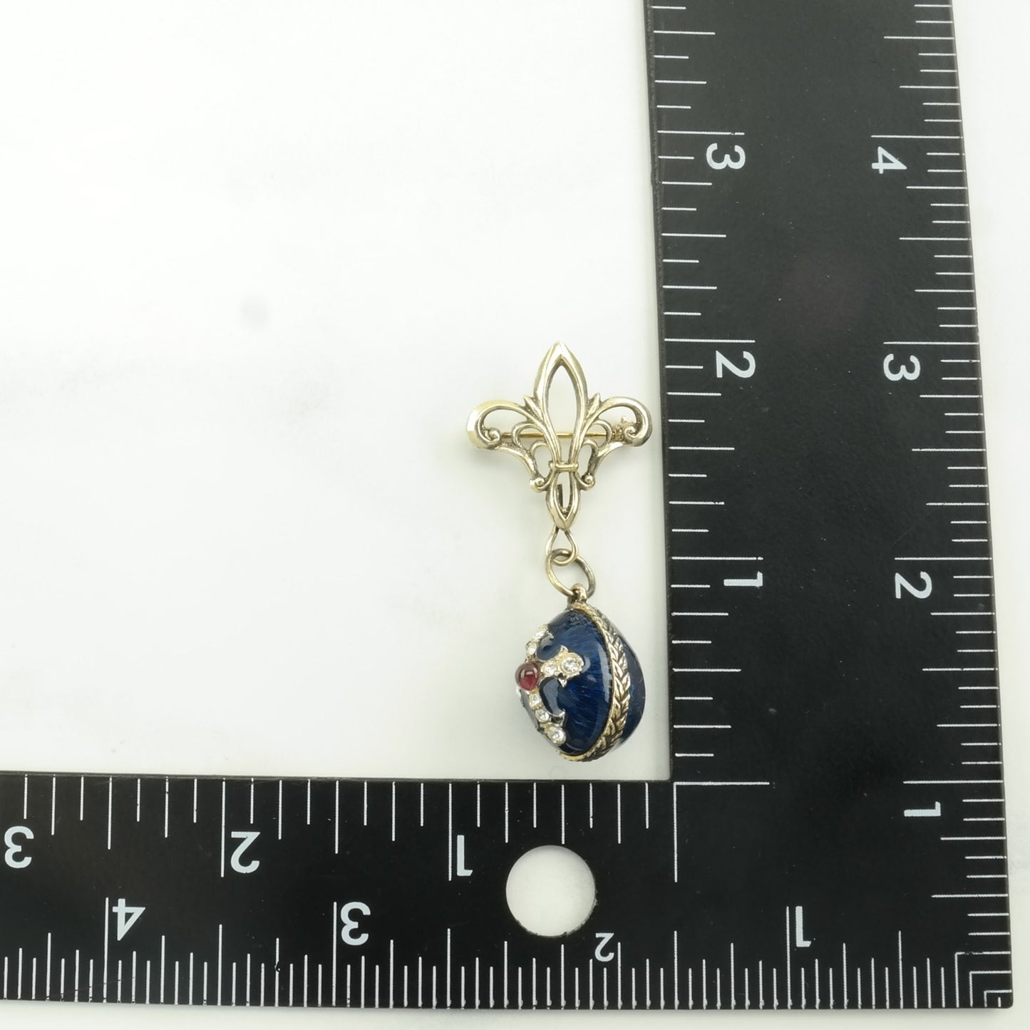 Vintage Soviet USSR Enamel, Garnet Egg, Cross Sterling Silver Pendant