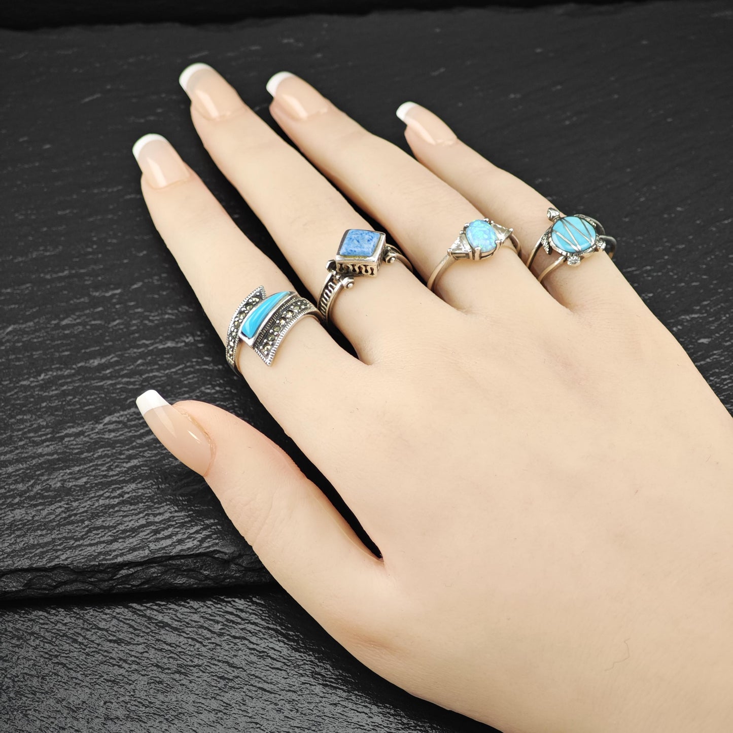 Sterling Silver Ring Lab Opal and CZ Stone Size 7 3/4 R6218