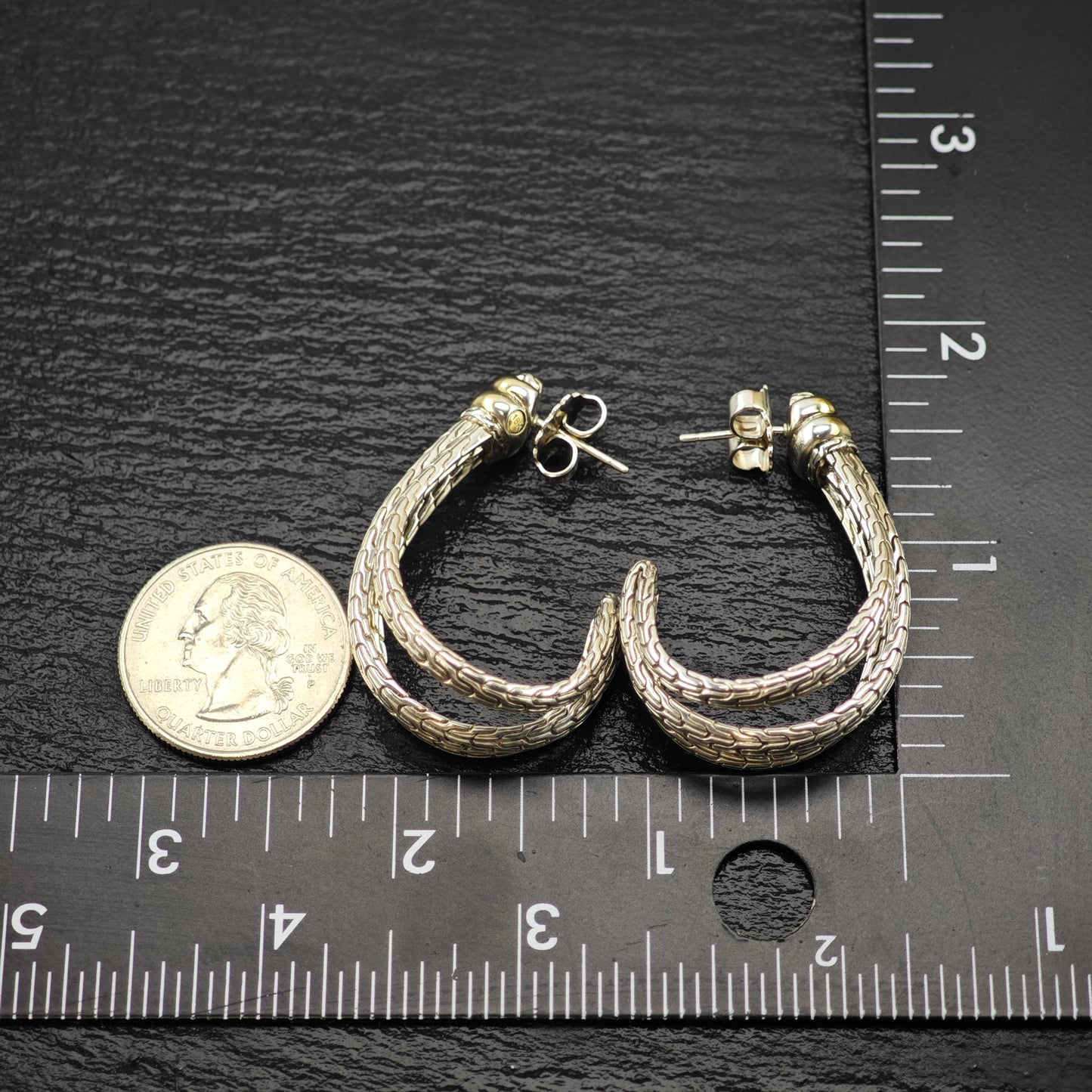 Lg John Hardy 18K Gold Accent Sterling Silver Half Hoop Earrings