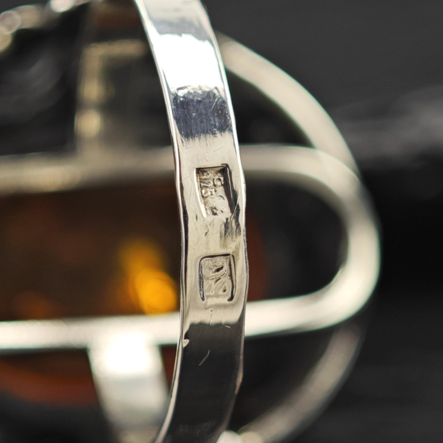 European Dome Amber Ring Sterling Silver Sz 9 1/4