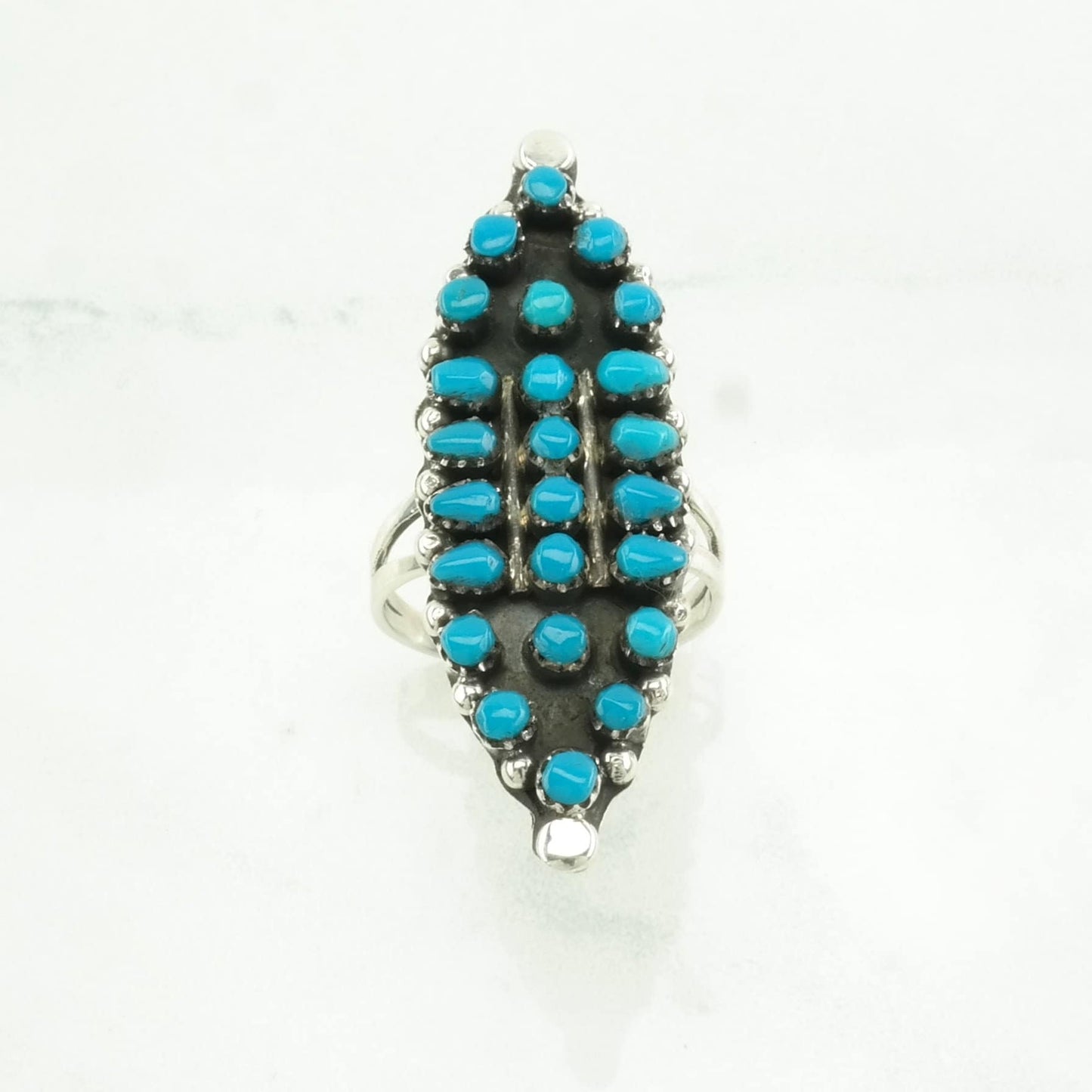 Southwest Silver Ring Block Turquoise Cluster Sterling Blue Size 7 1/4