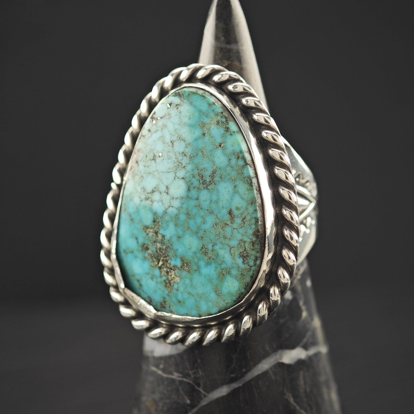 Southwest Spiderweb Turquoise Ring Sterling Silver Size 7 1/2