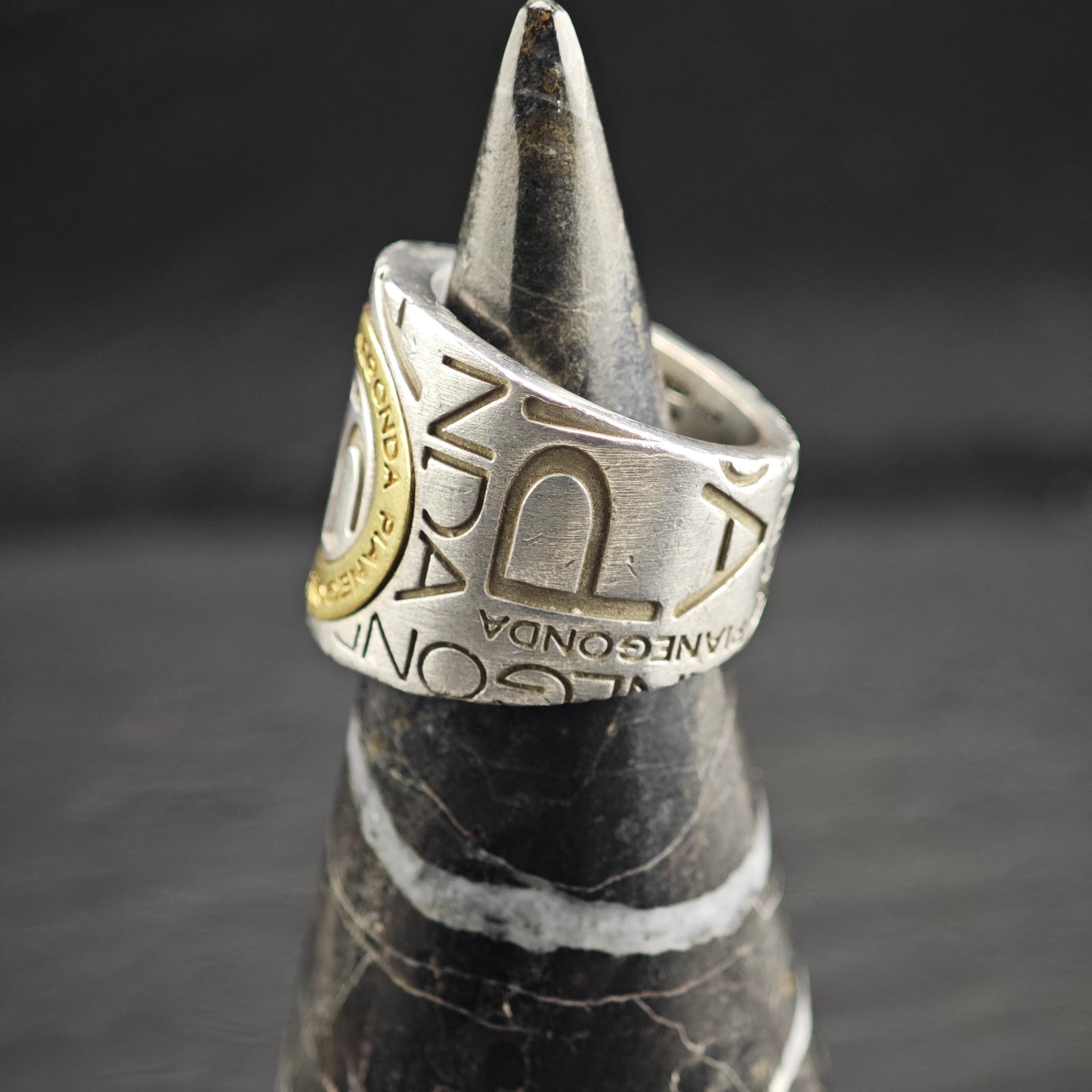 Pianegonda Gold Accent Stamped Design Sterling Silver Ring Sz 6 1/2 R6641