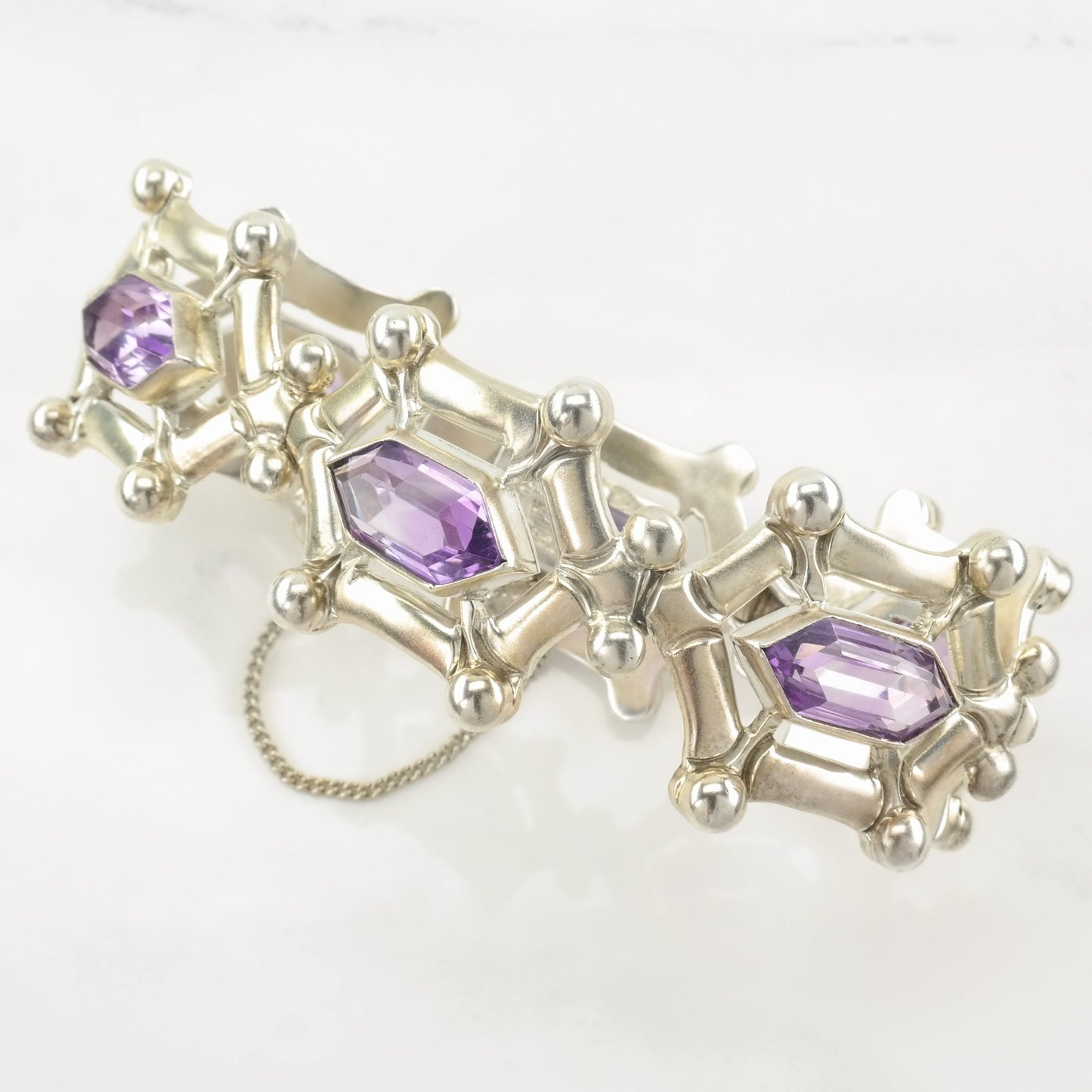 Taxco Sterling Silver Link Bracelet Purple Amethyst