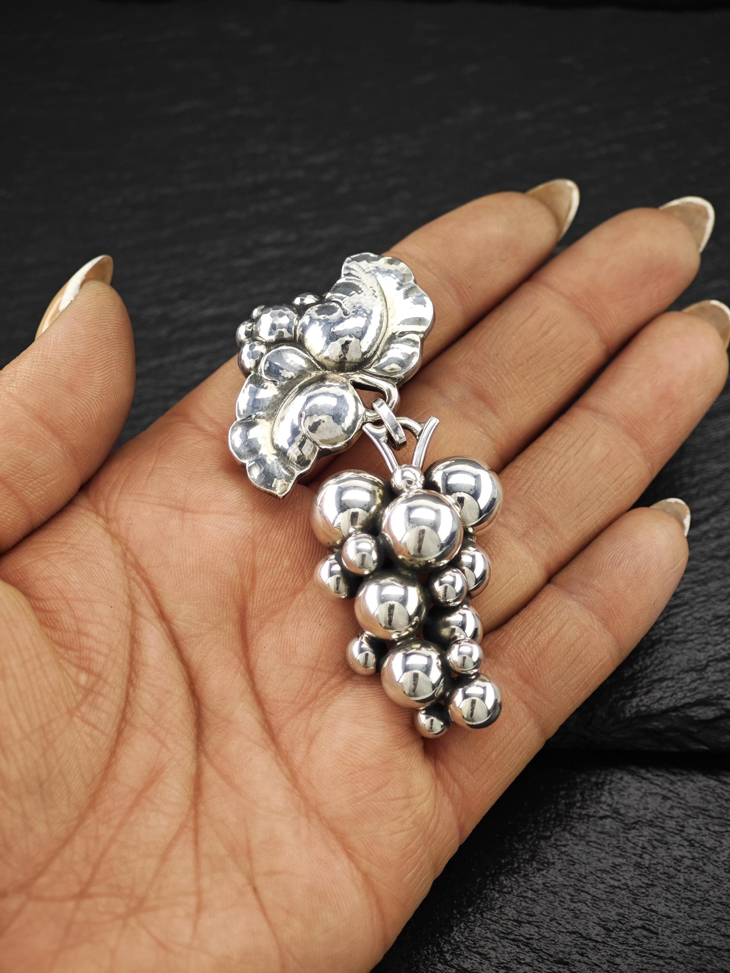 Georg Jensen 217B, Moonlight Grapes Brooch Sterling Silver