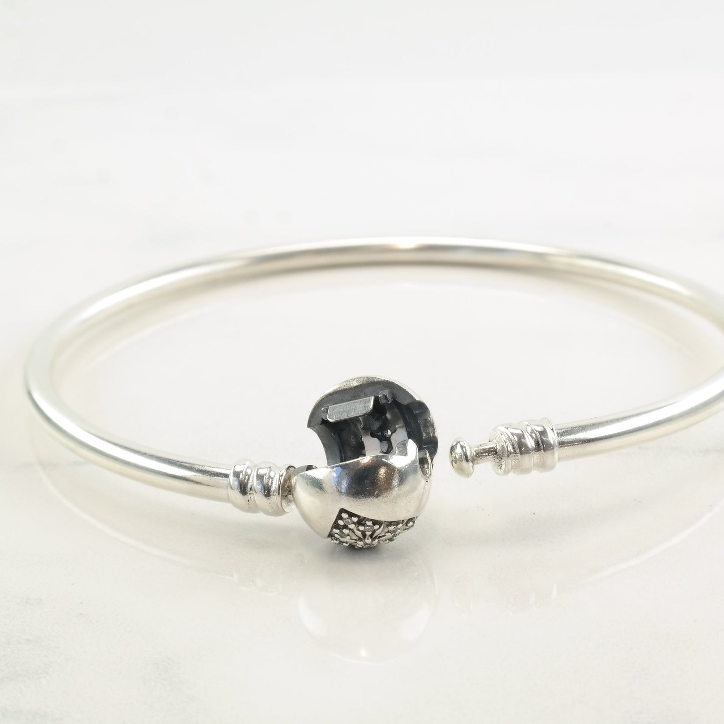 Pandora Sterling Silver Bangle Bracelet White CZ Heart