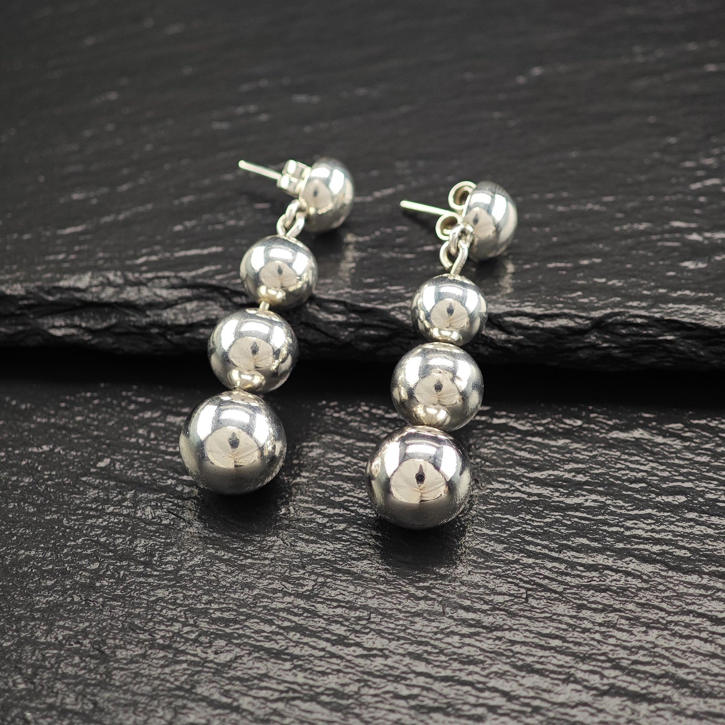 Taxco Graduated Beaded Stud/Dangle Earrings Sterling Silver