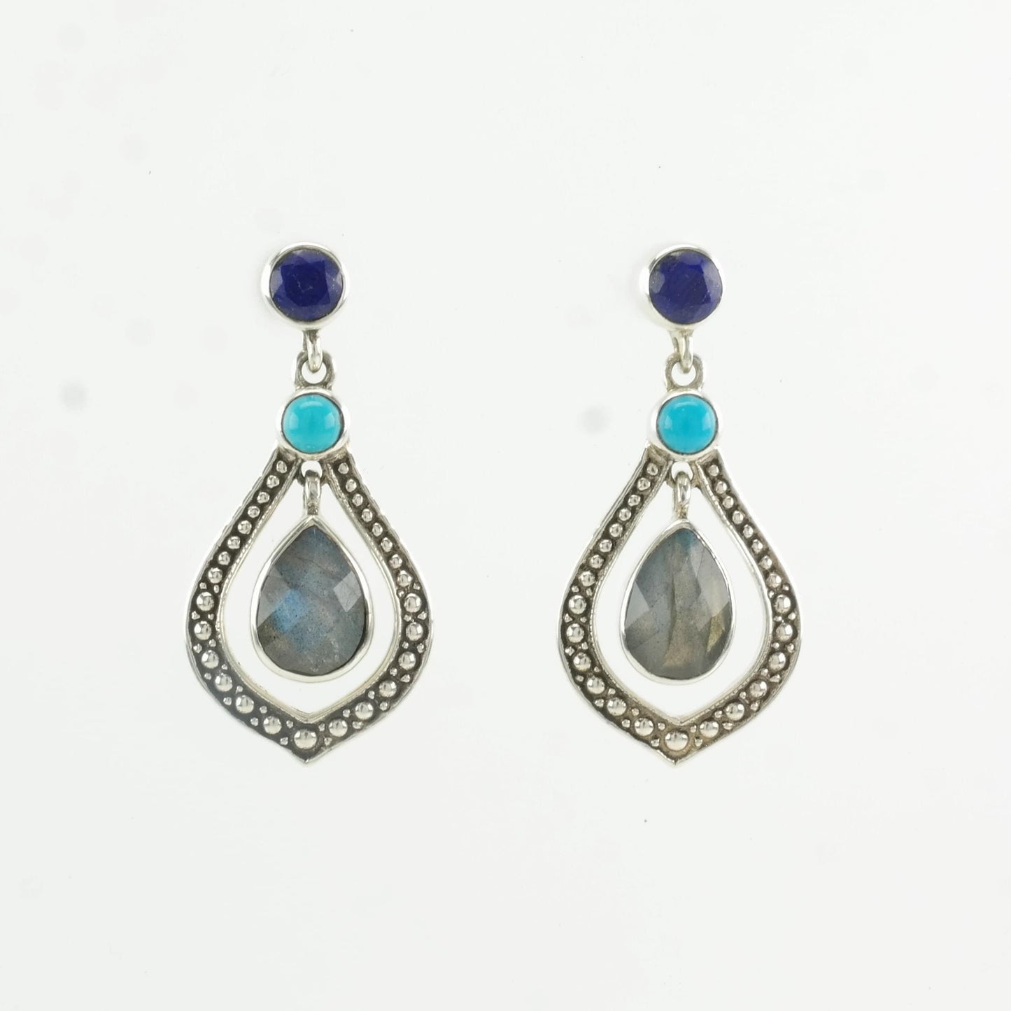 Nicky Butler Sterling Silver Blue Labradorite Lapis Lazuli, Turquoise Earrings Stud/dangle