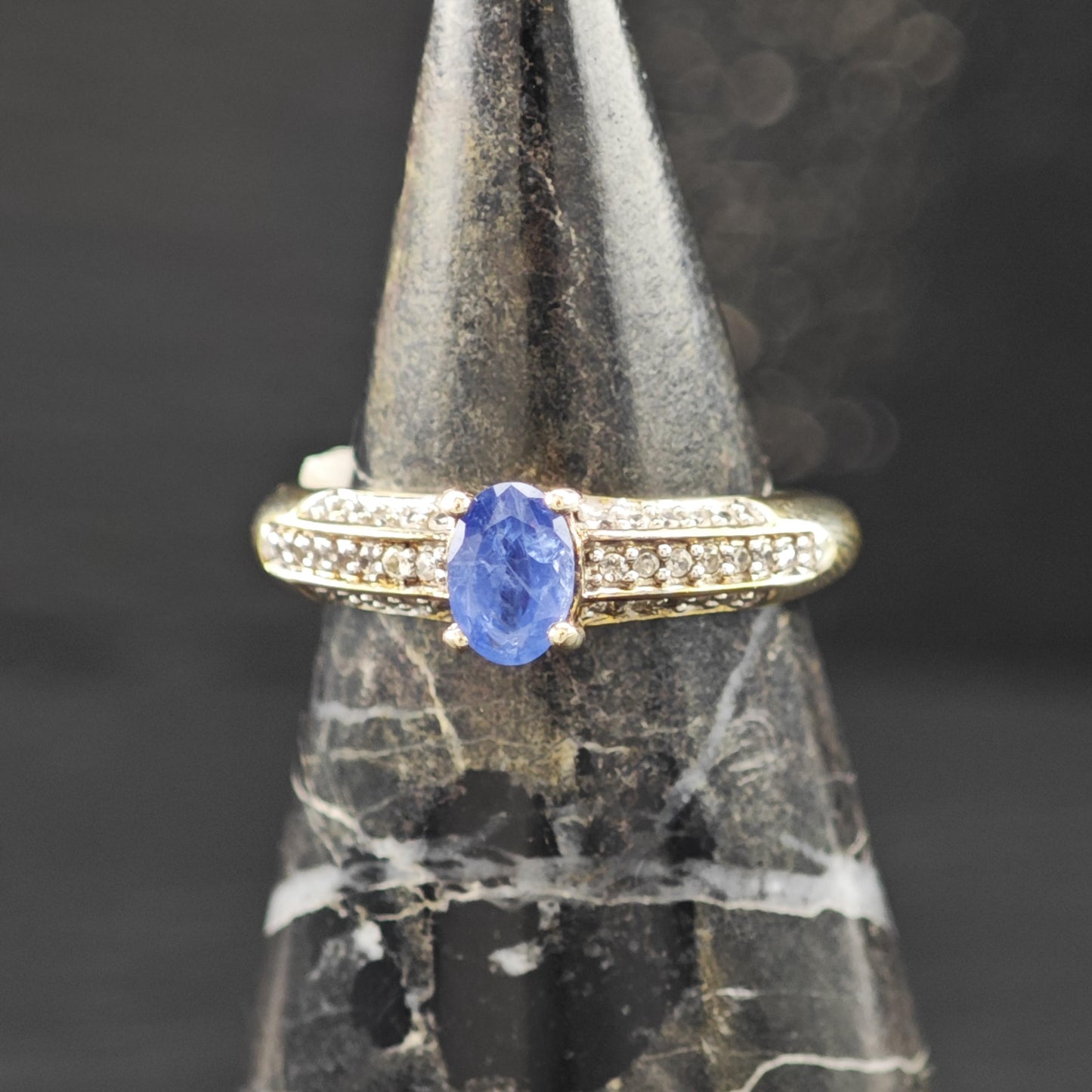 Natural Blue Sapphire 14K Gold Plated Ring Sterling Silver Sz 5 R6163