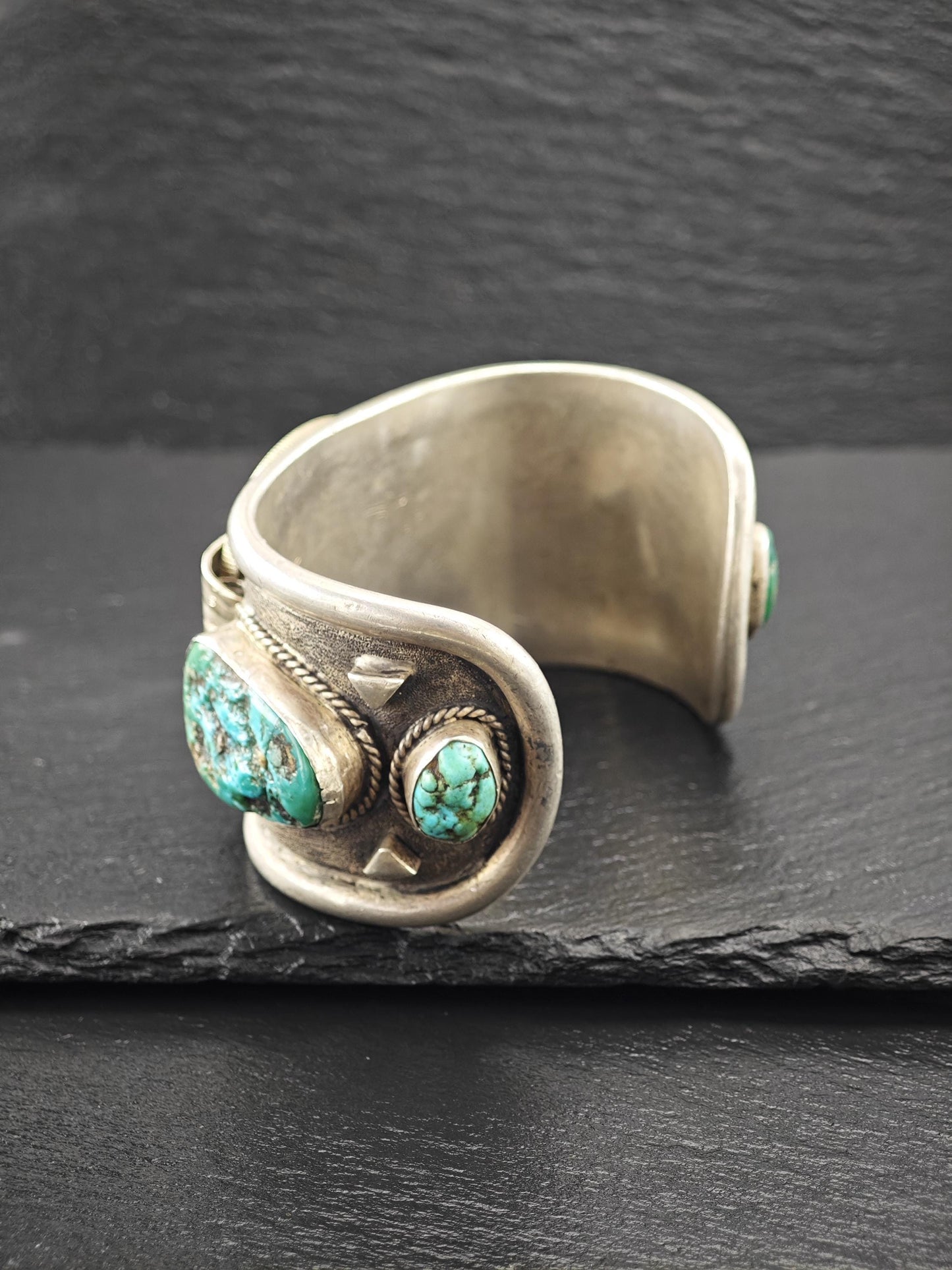 Native American, Turquoise, Coin Cuff Bracelet Sterling Silver