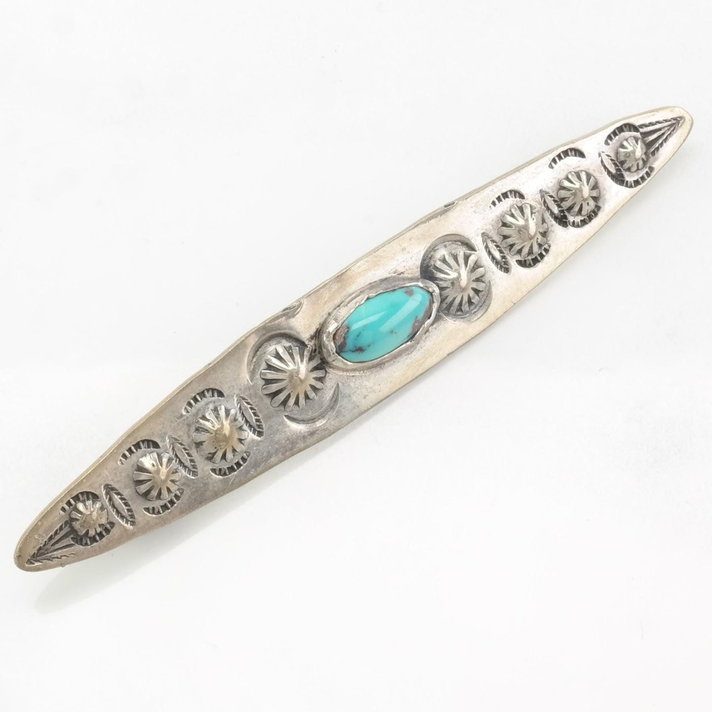 Native American Sterling Silver Brooch Floral Blue Turquoise