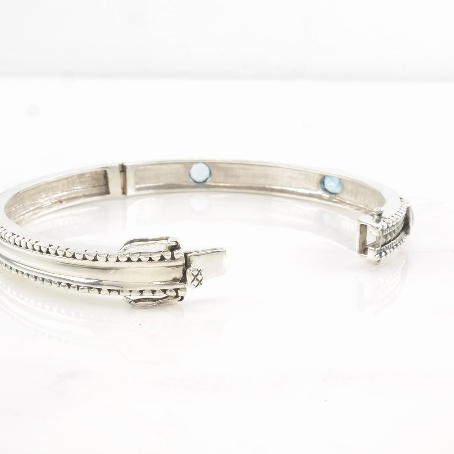 Sterling Silver Bangle Bracelet Blue Topaz Marcasite