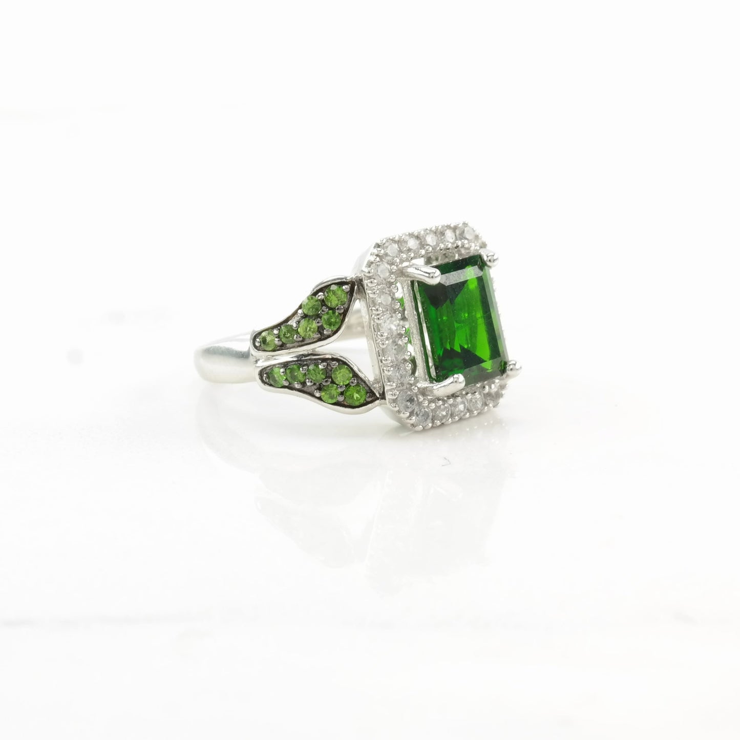 Sterling Silver Ring Chrome Diopside Leaf Green Size 5