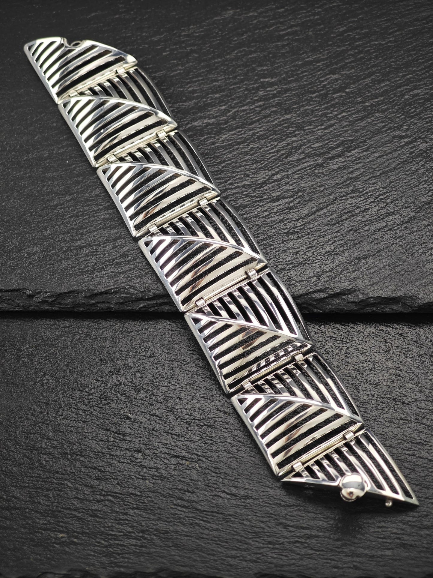 Georg Jensen 389 Grates Abstract Modernist Link Bracelet Sterling Silver