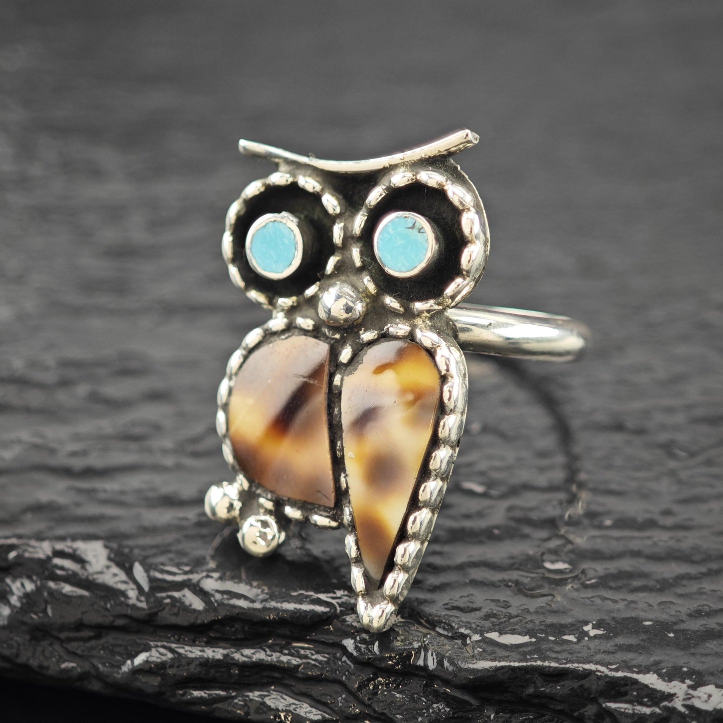 Navajo, Paul Lucario Jr. Owl Ring Sterling Silver Sz 7 R5936