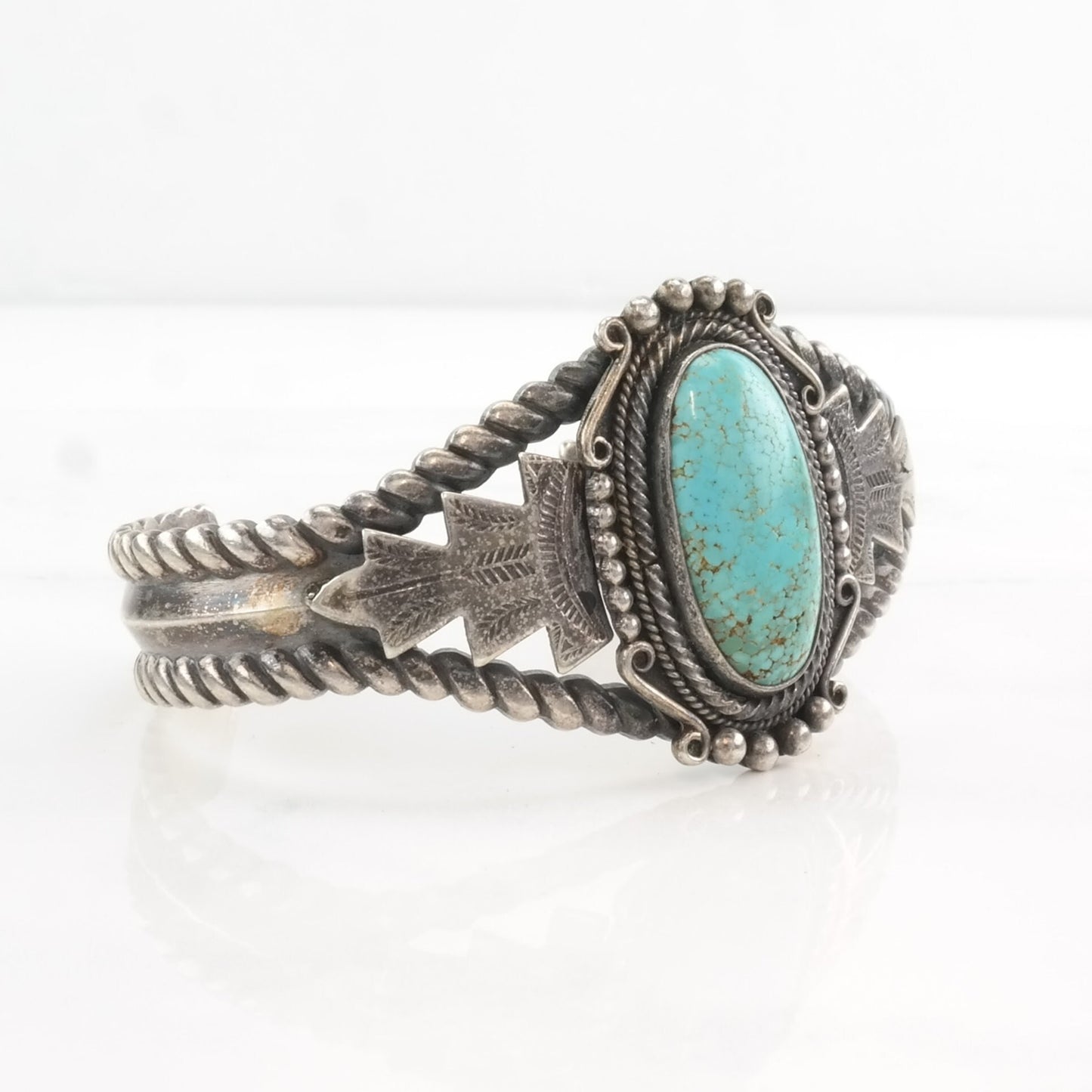 Historic Number Eight Turquoise Native American Sterling Silver Cuff Bracelet Blue Stamped