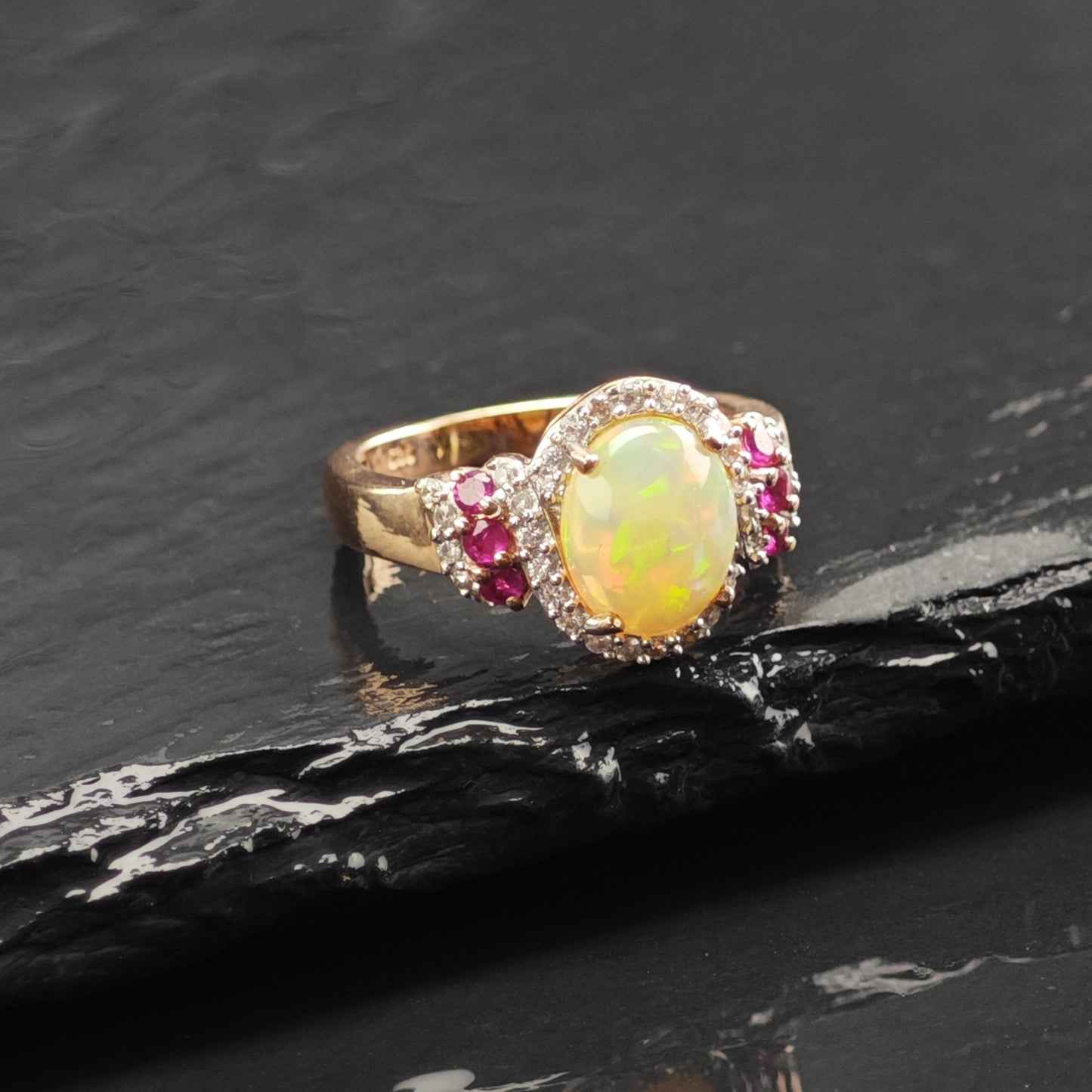 Opal Ruby Rose Gold Plated Sterling Silver Ring Sz 7 R6733