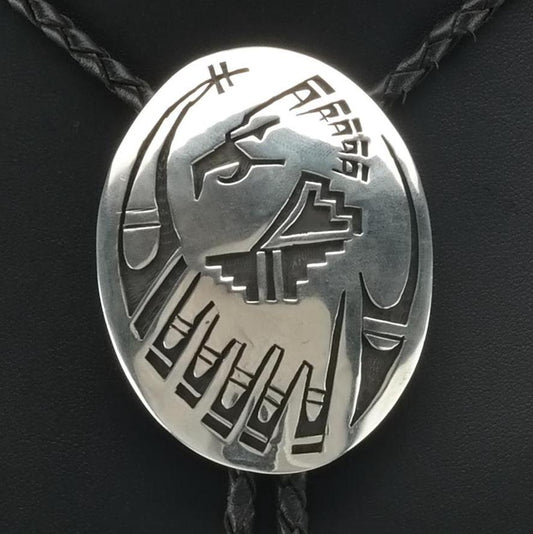 Native Hopi Overlay Eagle Bolo Tie Sterling Black Necklace 34" N2346