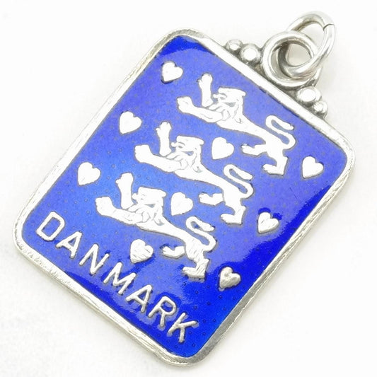 Vintage Danish Enamel Lion, "Danmark" Sterling Silver Pendant